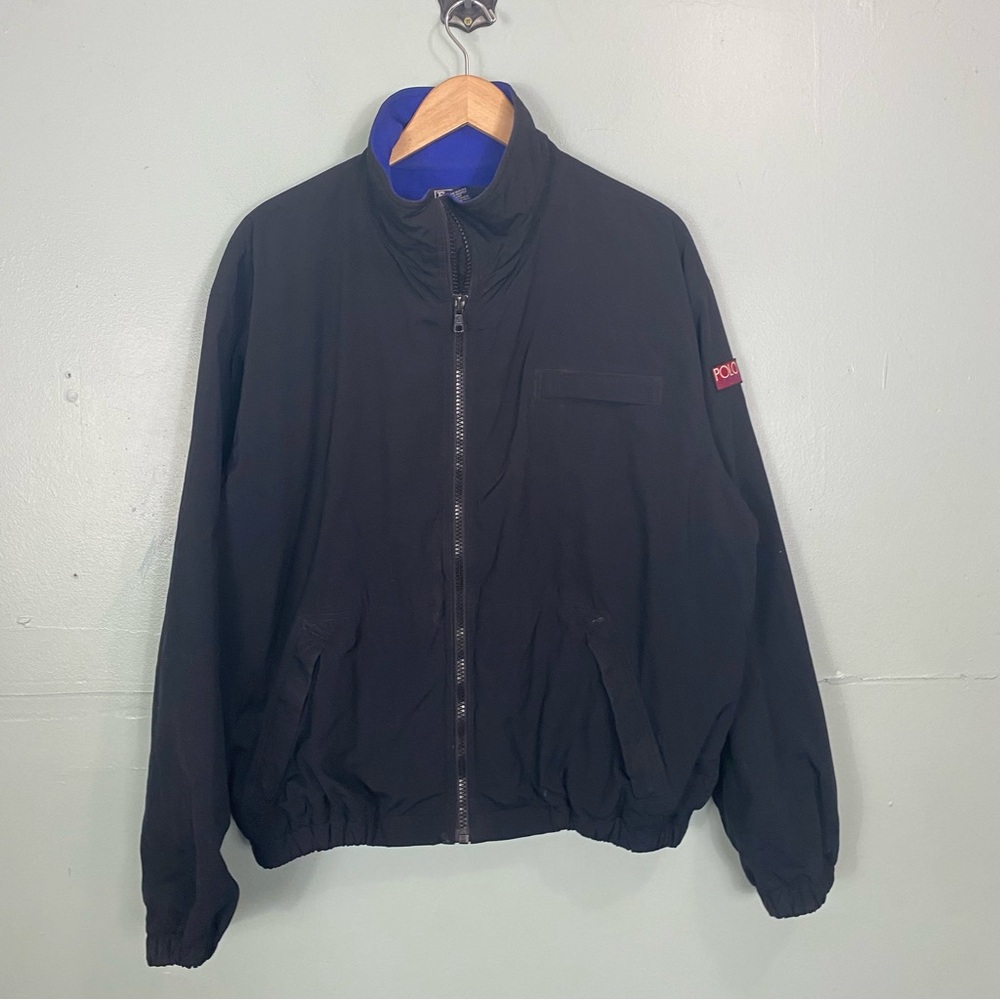 Polo Ralph Lauren Polo Sport Nylon Lined Fleece Jacket Black Large VTG Vintage